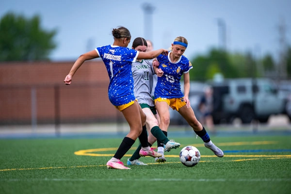 Girls Soccer action shot — Summit vs. Woodside, Fort Wayne Indiana