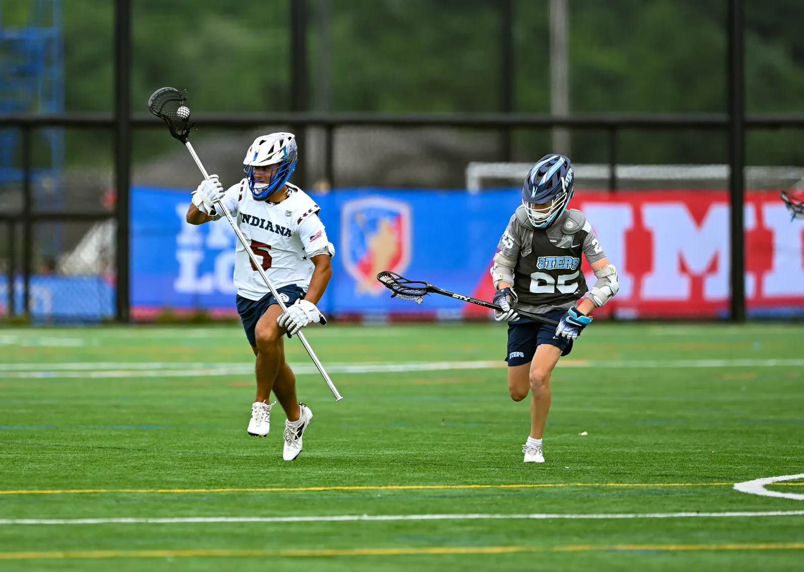 Boys Lacrosse action shot — Indiana All-Stars vs. IMLCA, Fort Wayne Indiana
