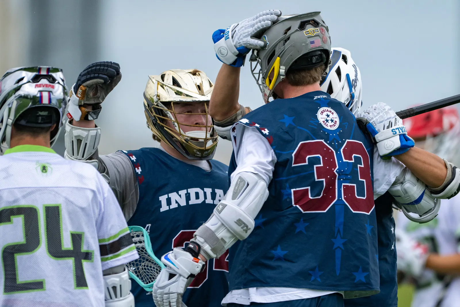 Boys Lacrosse action shot — Indiana All-Stars vs. Great Midwest Showcase, Fort Wayne Indiana