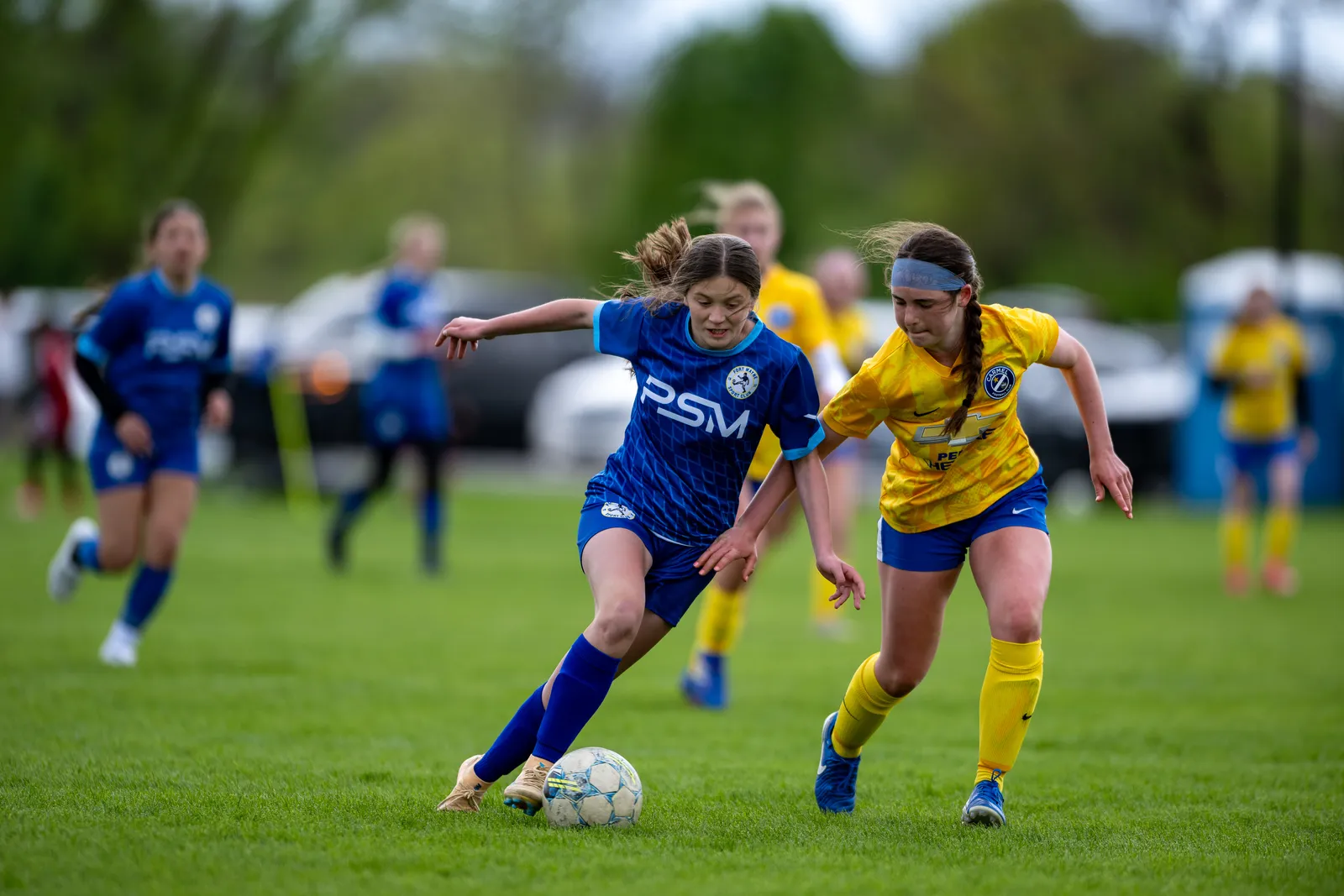Girls Soccer action shot — Koln vs. Carmel, Fort Wayne Indiana